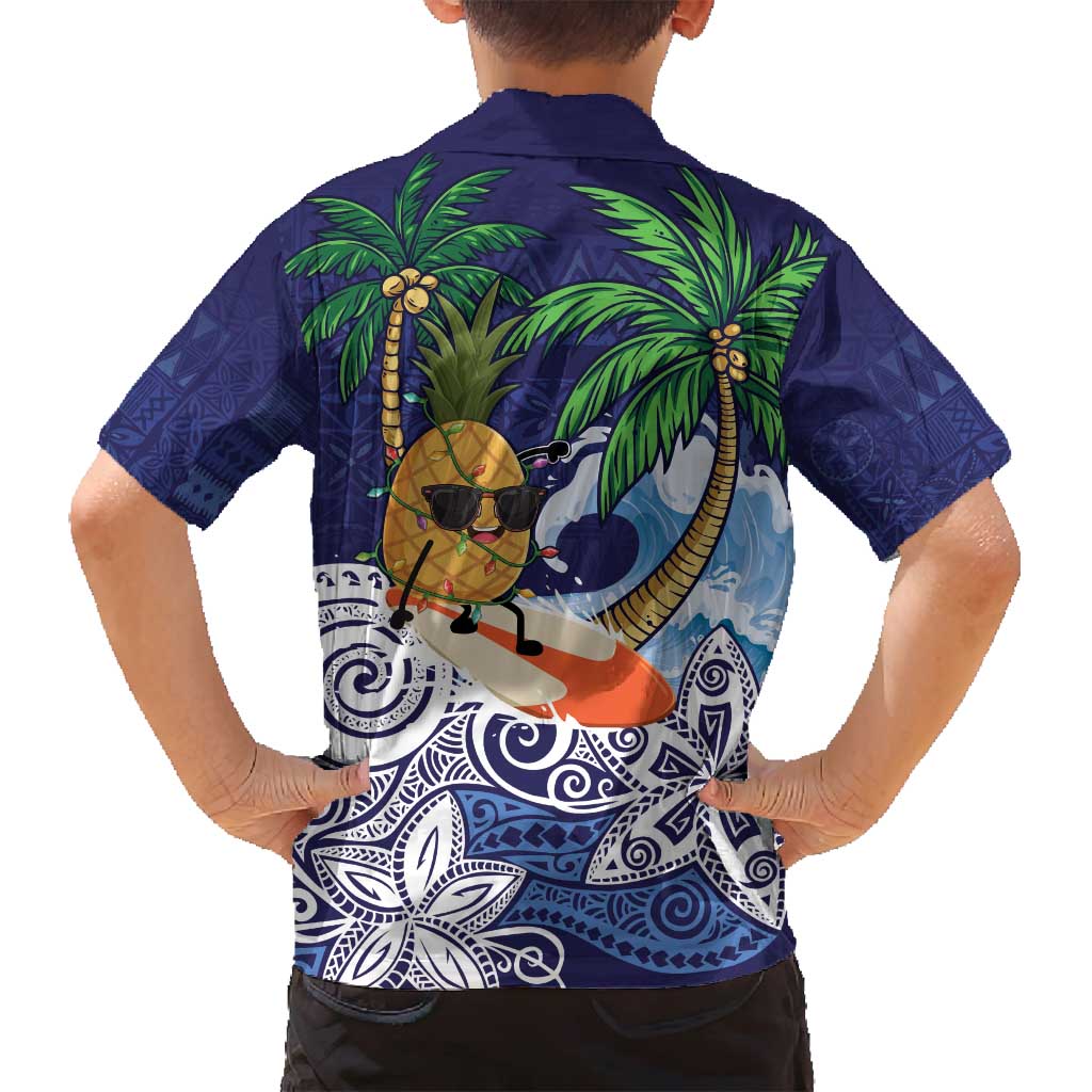 Tropical Christmas Polynesian Family Matching Tank Maxi Dress and Hawaiian Shirt Funny Surfing Pineapple Blue LT7 - Polynesian Pride