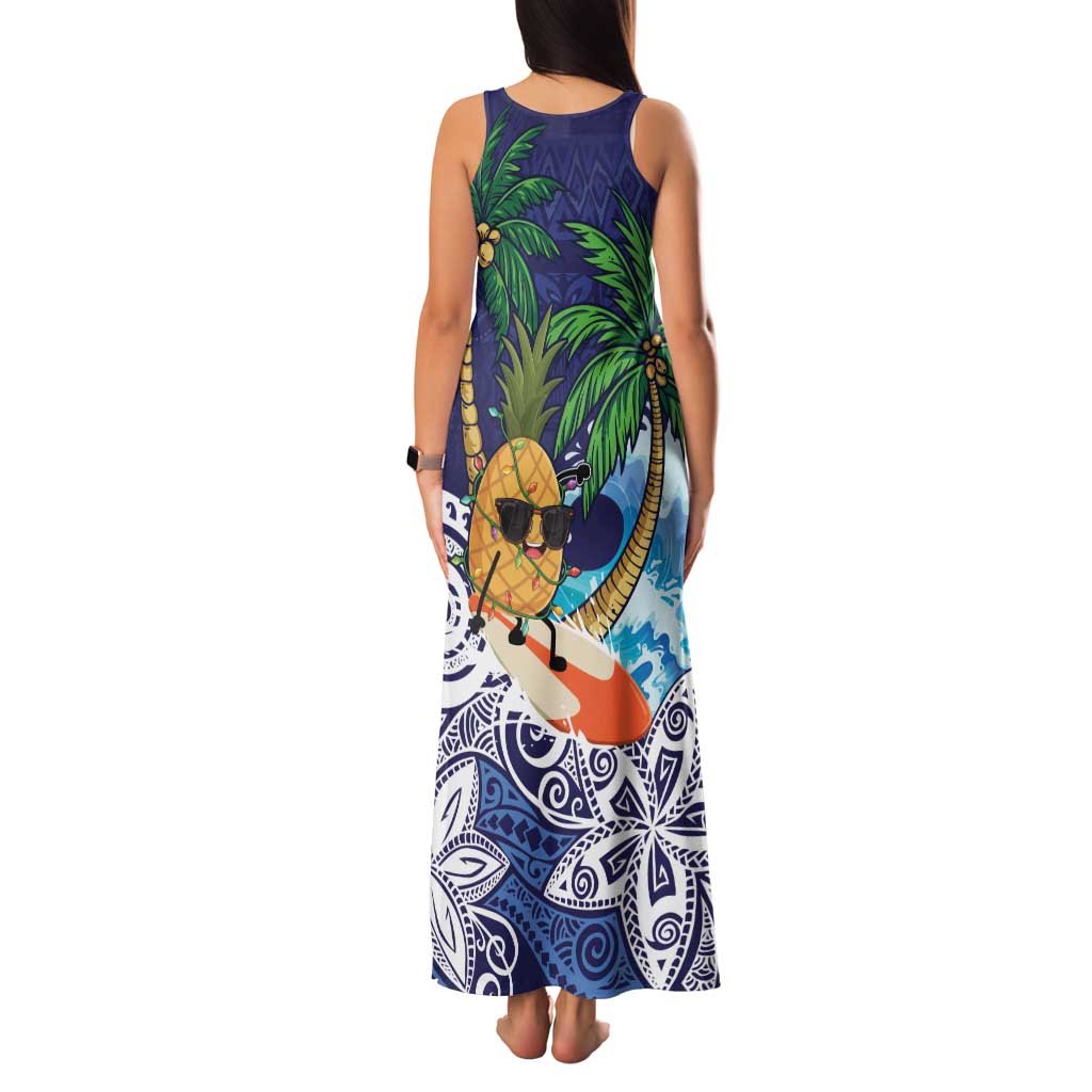 Tropical Christmas Polynesian Family Matching Tank Maxi Dress and Hawaiian Shirt Funny Surfing Pineapple Blue LT7 - Polynesian Pride