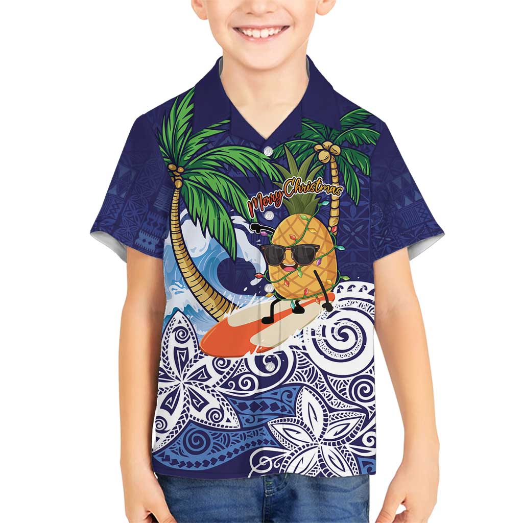 Tropical Christmas Polynesian Family Matching Tank Maxi Dress and Hawaiian Shirt Funny Surfing Pineapple Blue LT7 Son's Shirt Blue - Polynesian Pride