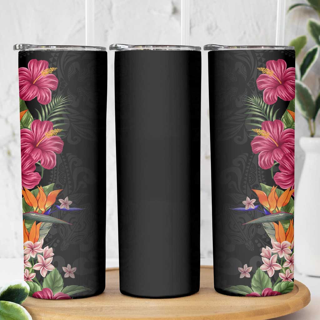 Hawaii Flowers Tribal Pattern Skinny Tumbler