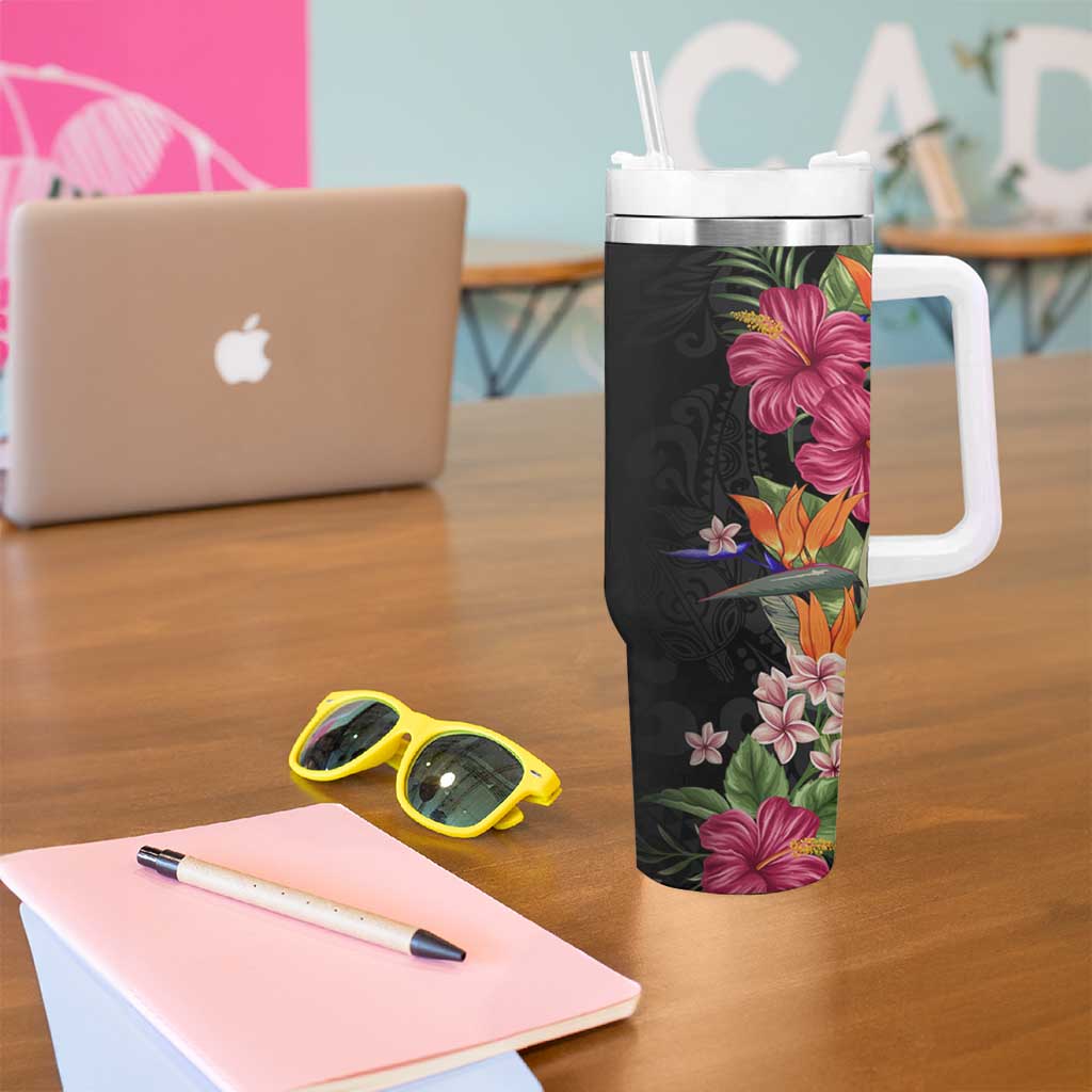 Hawaii Flowers Tribal Pattern Tumbler With Handle