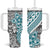 Turquoise Traditional Polynesian Tribal Tattoo Retro Tumbler With Handle