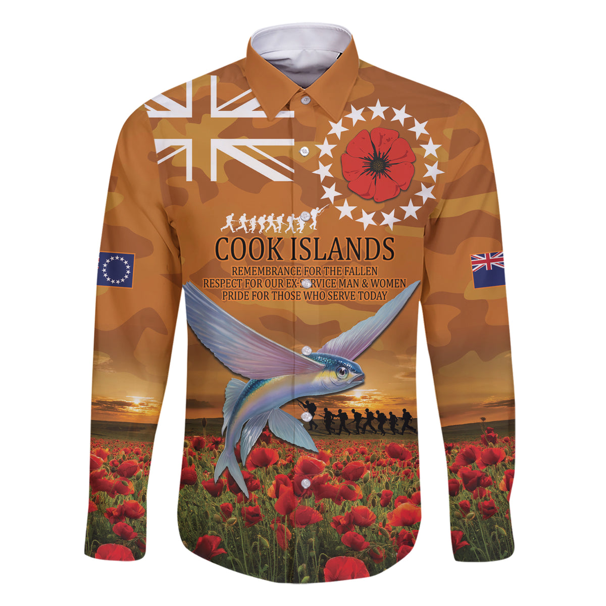 Cook Islands ANZAC Day Personalised Family Matching Short Sleeve Bodycon Dress and Hawaiian Shirt with Poppy Field LT9 Dad's Shirt - Long Sleeve Art - Polynesian Pride