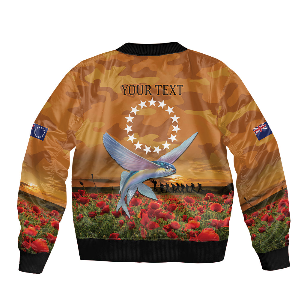 Cook Islands ANZAC Day Personalised Sleeve Zip Bomber Jacket with Poppy Field LT9 - Polynesian Pride