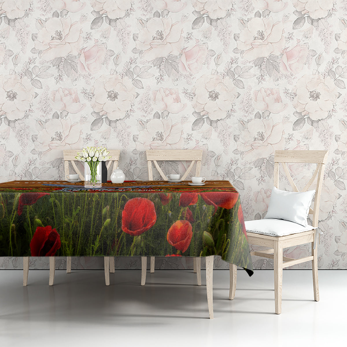 Cook Islands ANZAC Day Personalised Tablecloth with Poppy Field LT9 - Polynesian Pride