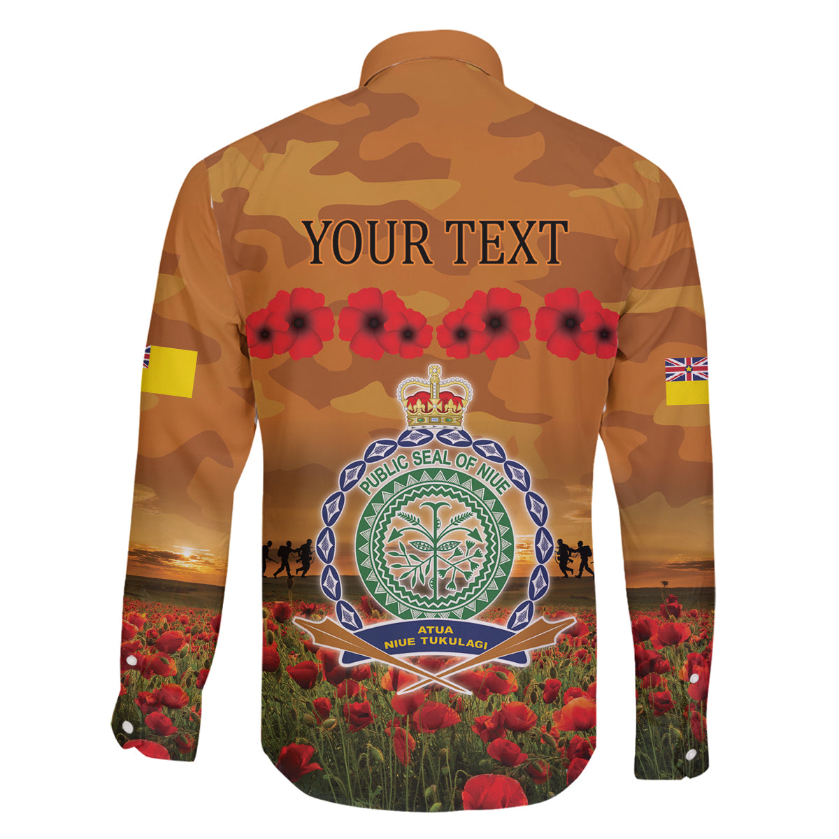 Niue ANZAC Day Personalised Family Matching Off Shoulder Long Sleeve Dress and Hawaiian Shirt with Poppy Field LT9 - Polynesian Pride