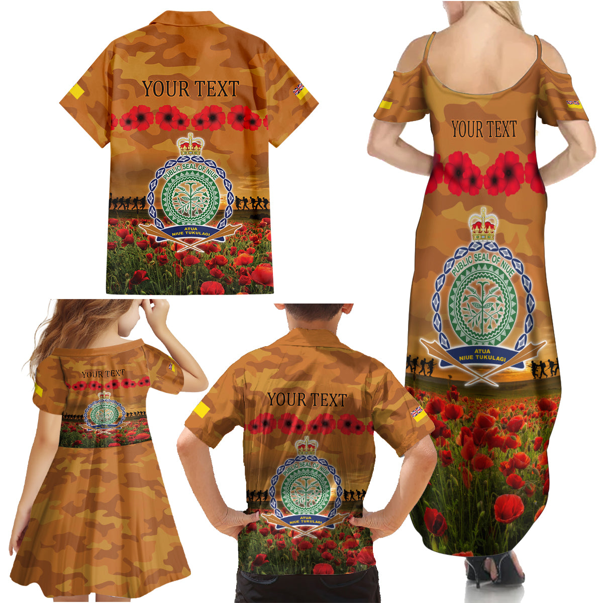 Niue ANZAC Day Personalised Family Matching Summer Maxi Dress and Hawaiian Shirt with Poppy Field LT9 - Polynesian Pride