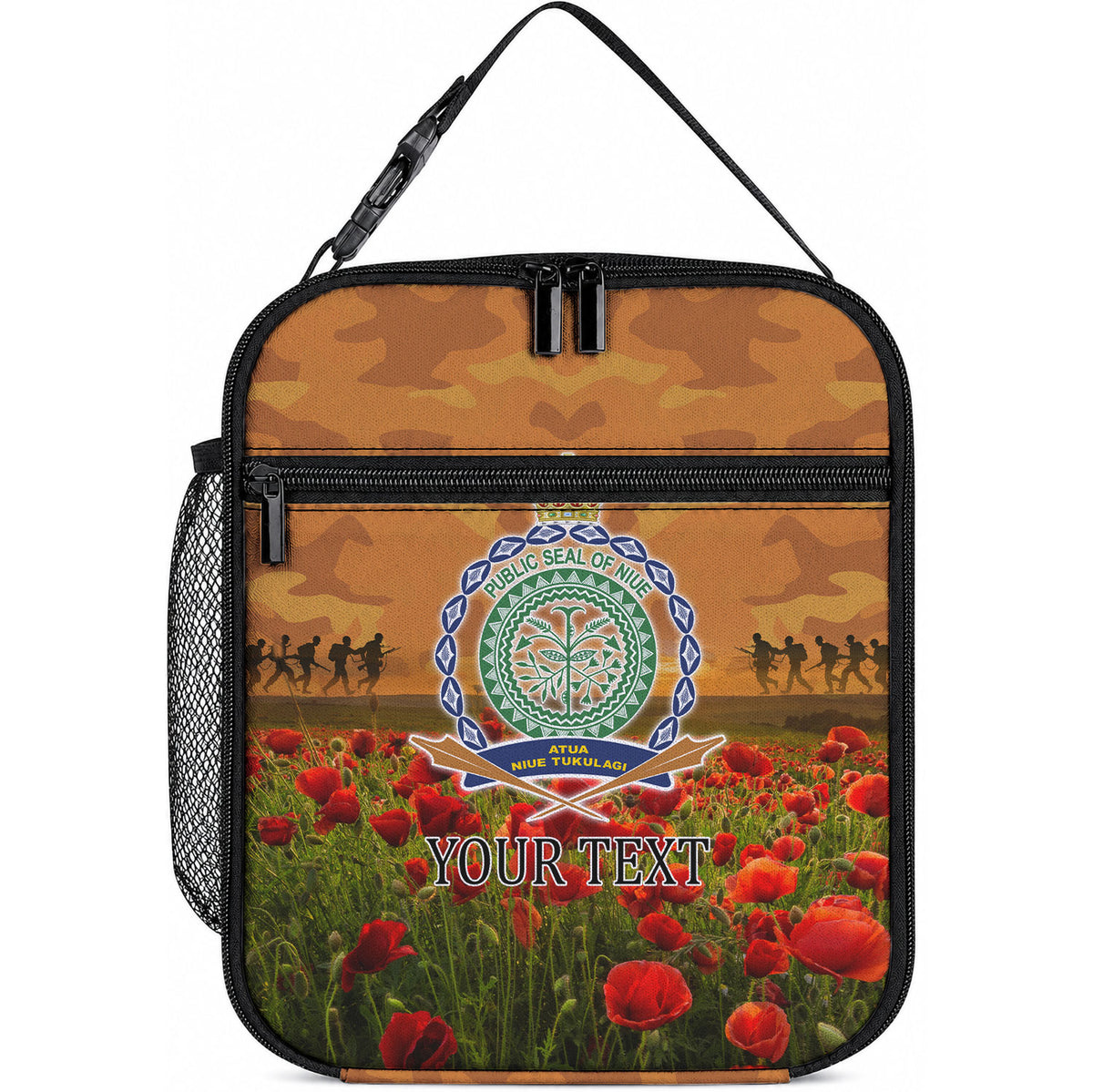 Niue ANZAC Day Personalised Lunch Bag with Poppy Field LT9 10.2 × 8.3 × 4.3 inch Art - Polynesian Pride