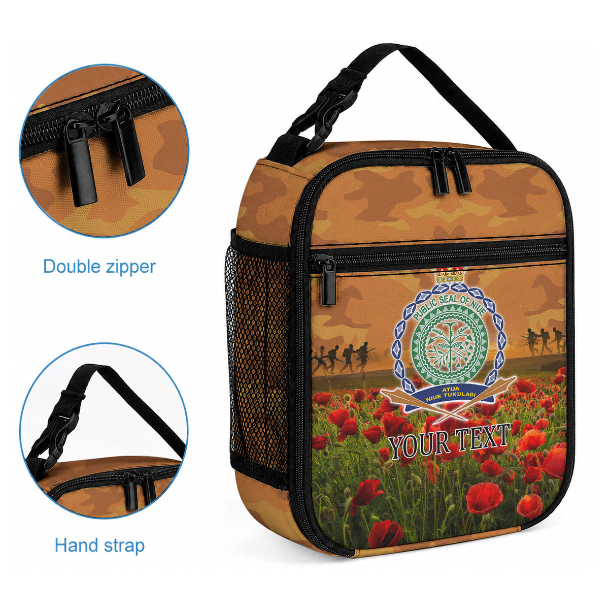 Niue ANZAC Day Personalised Lunch Bag with Poppy Field LT9 - Polynesian Pride