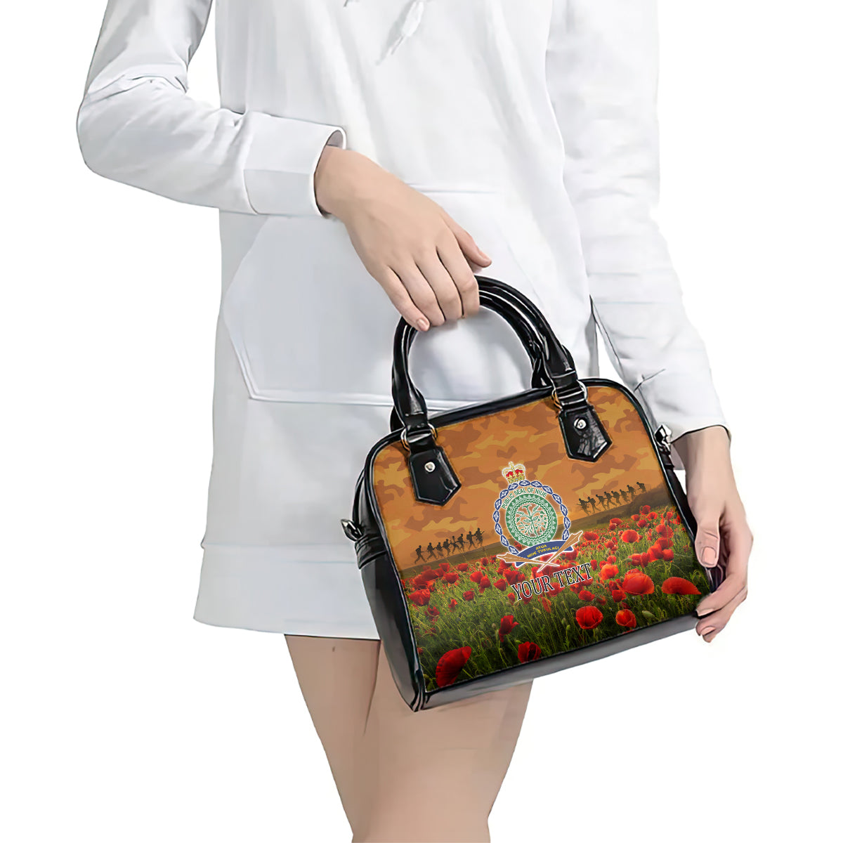 Niue ANZAC Day Personalised Shoulder Handbag with Poppy Field LT9 - Polynesian Pride