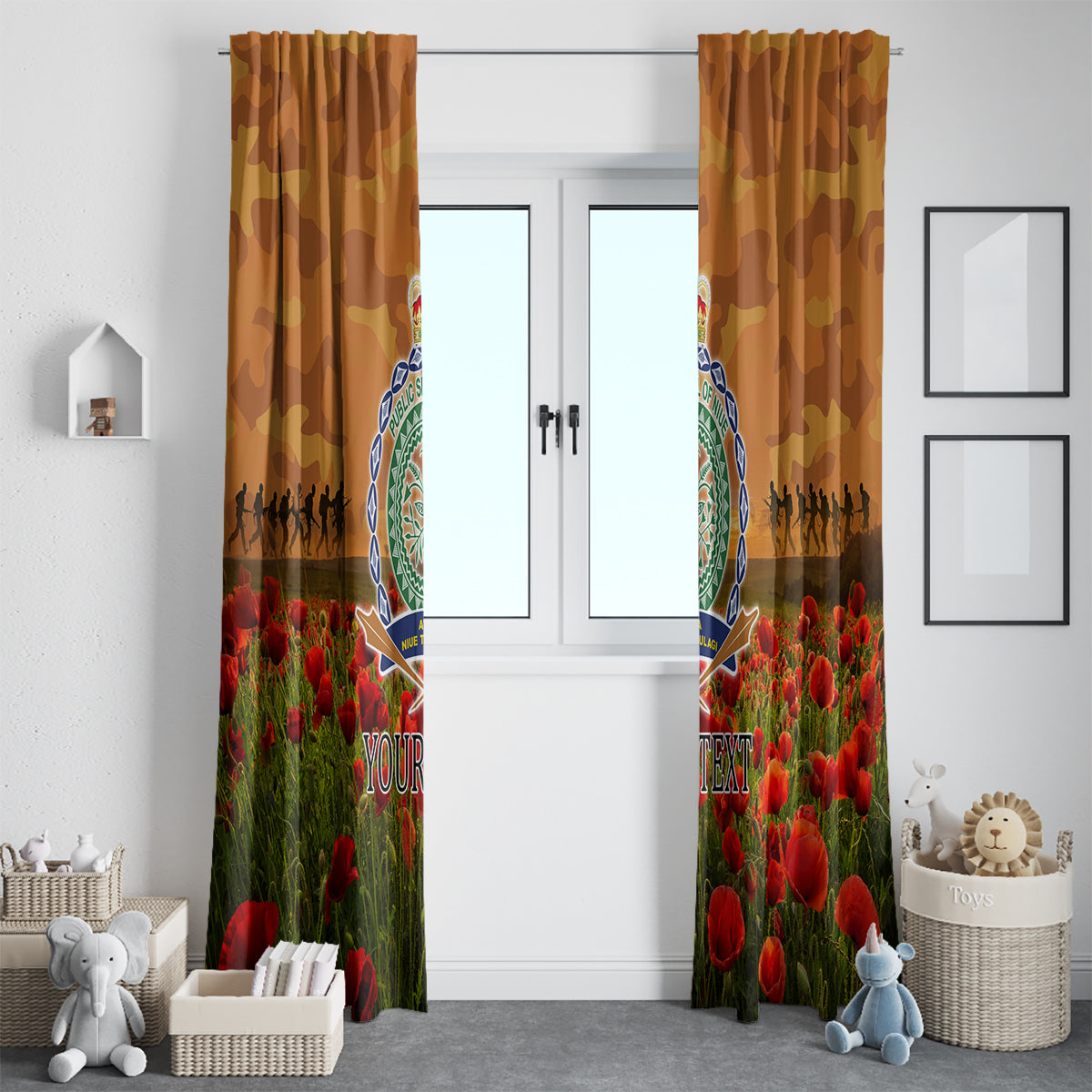 Niue ANZAC Day Personalised Window Curtain with Poppy Field LT9 - Polynesian Pride