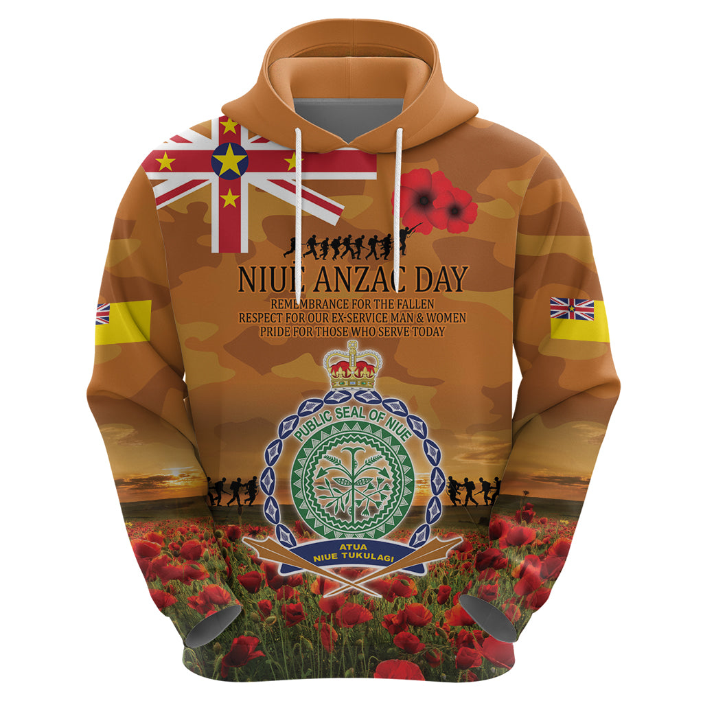 Niue ANZAC Day Personalised Zip Hoodie with Poppy Field LT9 - Polynesian Pride