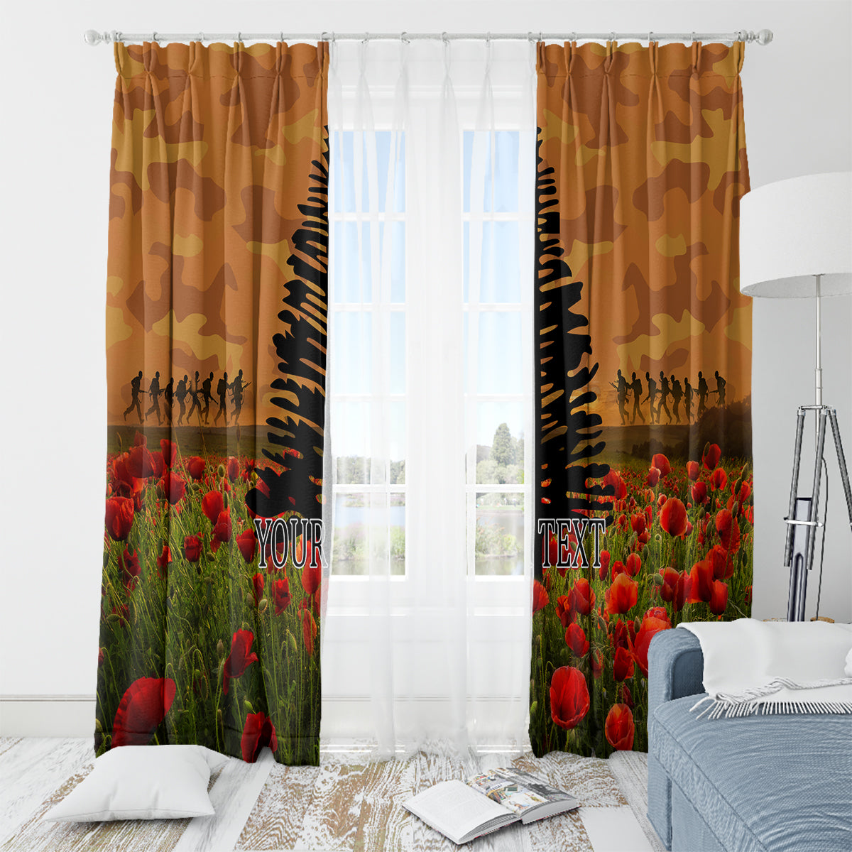 Norfolk Island ANZAC Day Personalised Window Curtain with Poppy Field LT9 - Polynesian Pride