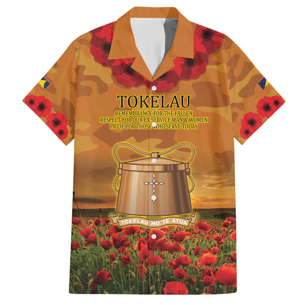 Tokelau ANZAC Day Personalised Family Matching Short Sleeve Bodycon Dress and Hawaiian Shirt with Poppy Field LT9 Dad's Shirt - Short Sleeve Art - Polynesian Pride