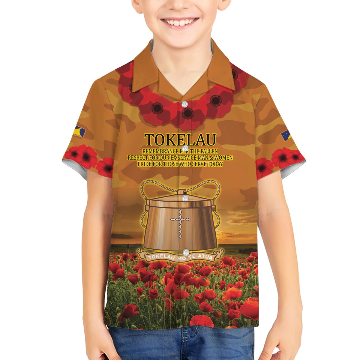Tokelau ANZAC Day Personalised Hawaiian Shirt with Poppy Field LT9 - Polynesian Pride