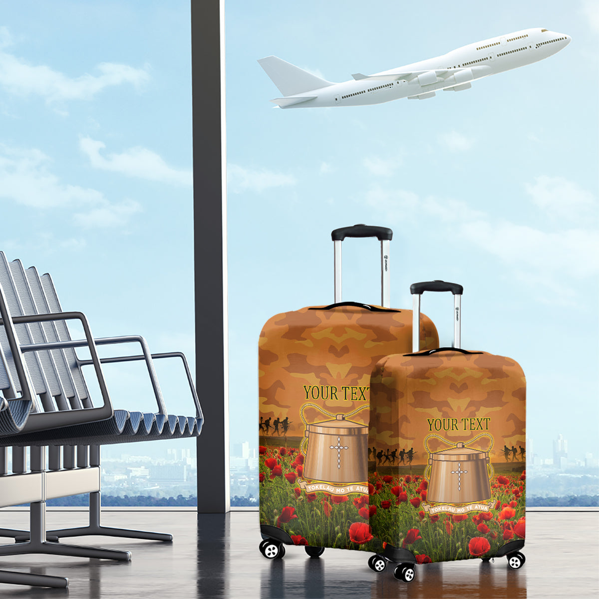 Tokelau ANZAC Day Personalised Luggage Cover with Poppy Field LT9 - Polynesian Pride