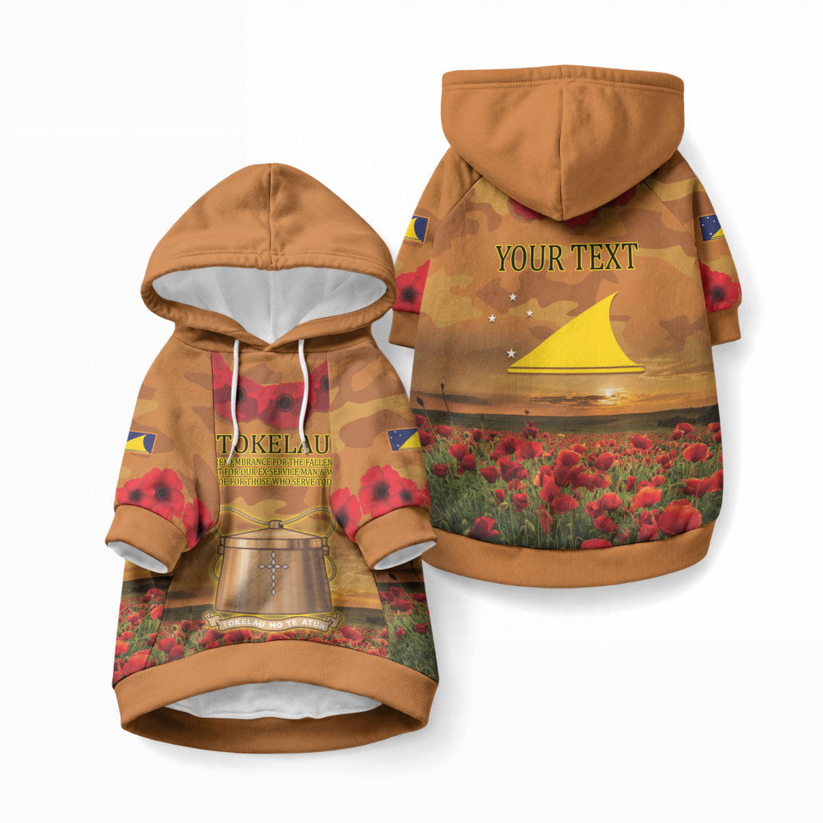 Tokelau ANZAC Day Personalised Pet Hoodie with Poppy Field LT9 Pullover Art - Polynesian Pride