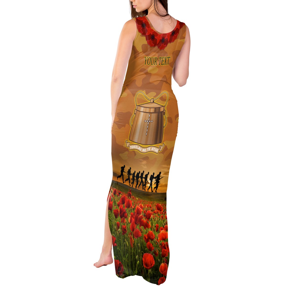 Tokelau ANZAC Day Personalised Tank Maxi Dress with Poppy Field LT9 - Polynesian Pride