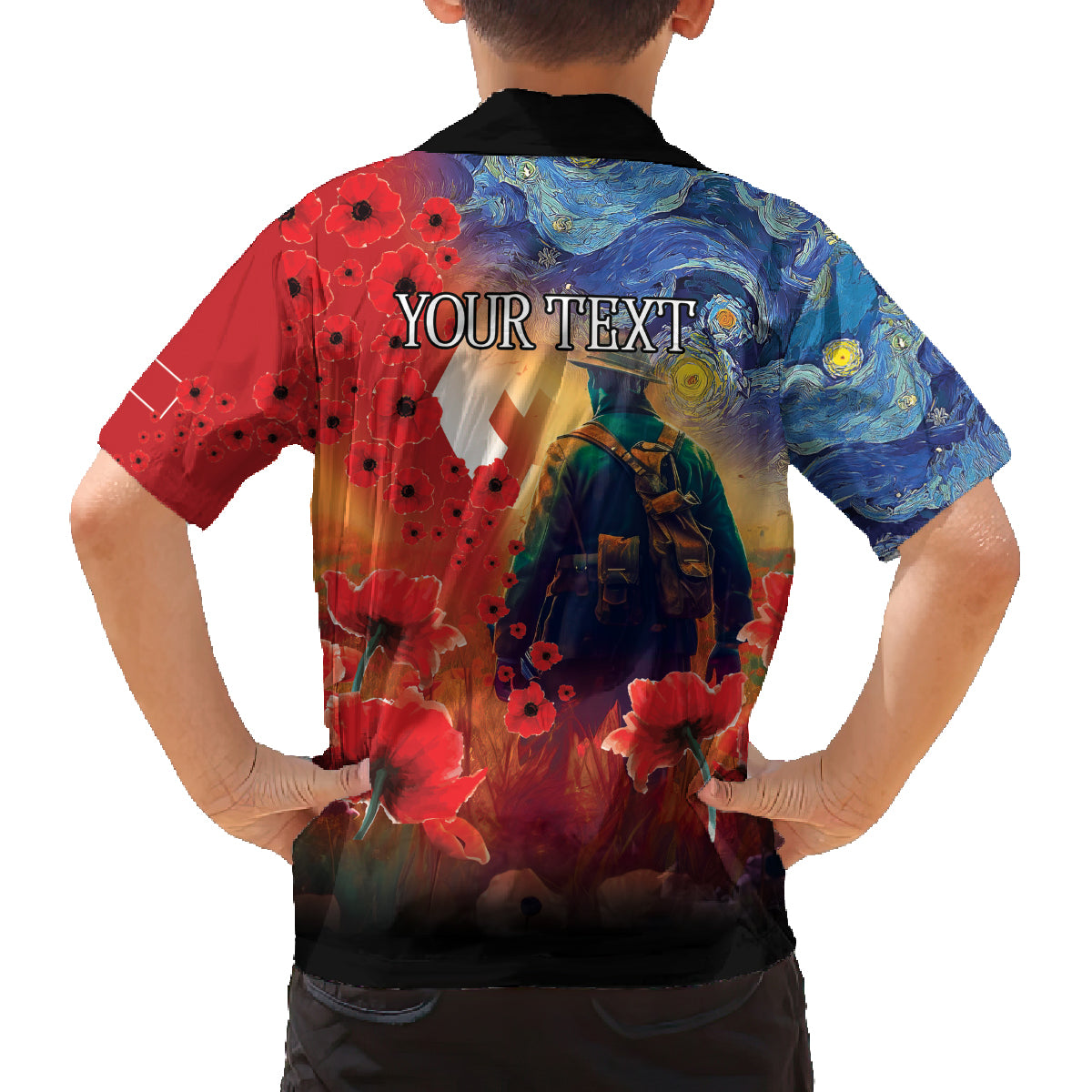 Tonga ANZAC Day Personalised Family Matching Off Shoulder Short Dress and Hawaiian Shirt Soldier Te Tau Manatui Kinautolu with Poppy Field LT9 - Polynesian Pride