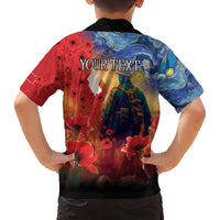 Tonga ANZAC Day Personalised Family Matching Off Shoulder Short Dress and Hawaiian Shirt Soldier Te Tau Manatui Kinautolu with Poppy Field LT9 - Polynesian Pride