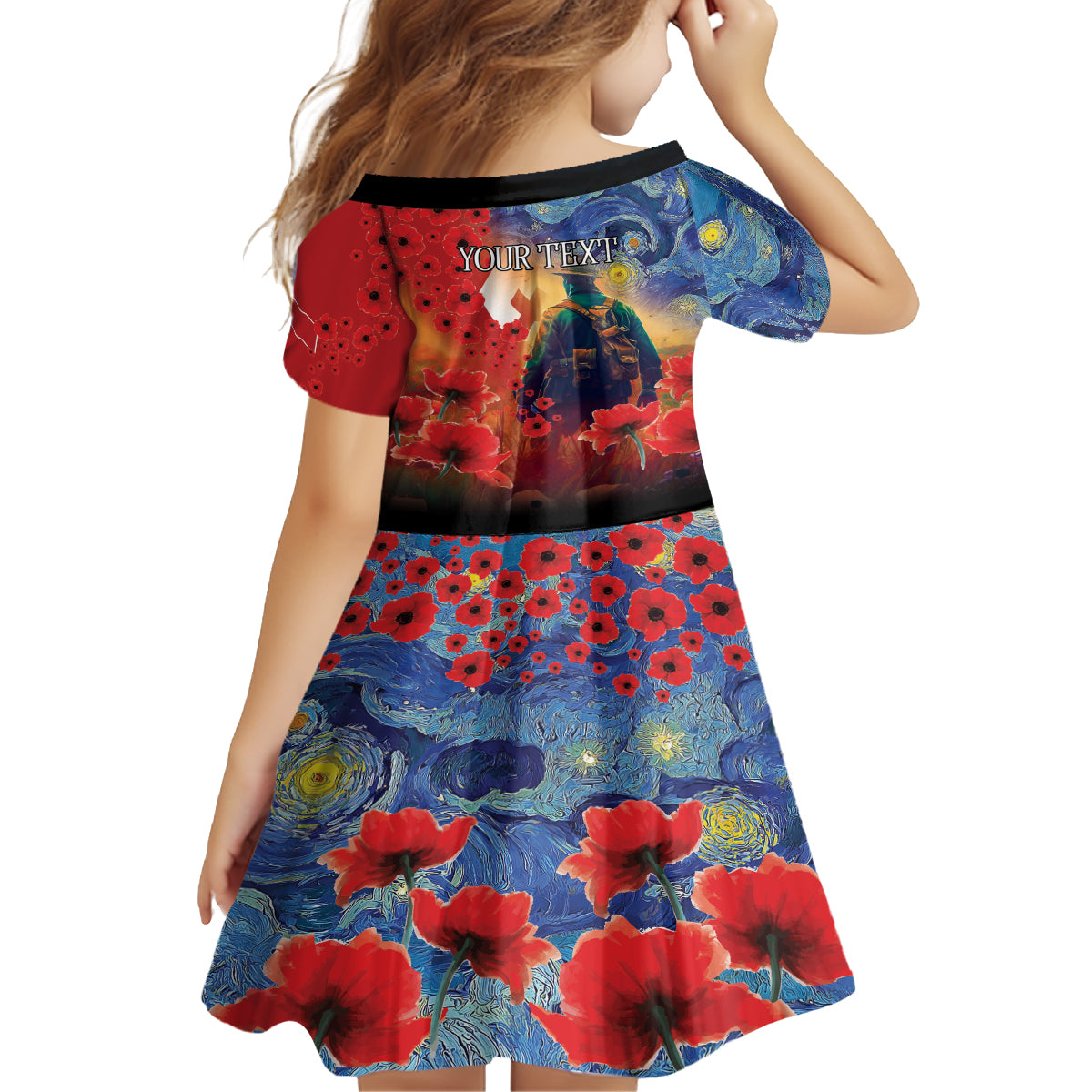 Tonga ANZAC Day Personalised Kid Short Sleeve Dress Soldier Te Tau Manatui Kinautolu with Poppy Field LT9 - Polynesian Pride