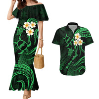 Hawaii Couples Mermaid Dress And Hawaiian Shirt Niihau Islands Polynesian Sunset Plumeria Green Vibe LT9 Green - Polynesian Pride