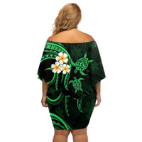 Hawaii Off Shoulder Short Dress Niihau Islands Polynesian Sunset Plumeria Green Vibe LT9 - Polynesian Pride