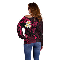 Hawaii Off Shoulder Sweater Niihau Islands Polynesian Sunset Plumeria Pink Vibe LT9 - Polynesian Pride