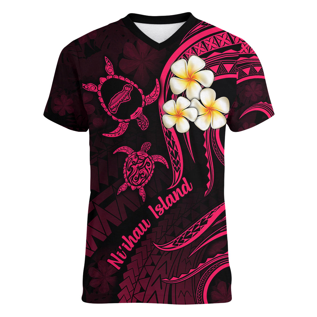Hawaii Women V Neck T Shirt Niihau Islands Polynesian Sunset Plumeria Pink Vibe LT9 Female Pink - Polynesian Pride