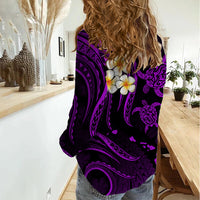Polynesian Hawaii Women Casual Shirt Niihau Islands with Pacific Plumeria Purple Vibe LT9 - Polynesian Pride
