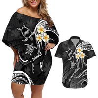 Polynesian Hawaii Couples Off Shoulder Short Dress and Hawaiian Shirt Niihau Islands with Pacific Plumeria White Vibe LT9 White - Polynesian Pride
