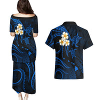 Hawaii Couples Puletasi Dress and Hawaiian Shirt Molokai Islands Polynesian Sunset Plumeria Blue Vibe LT9 - Polynesian Pride