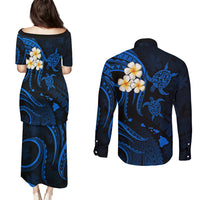 Hawaii Couples Puletasi Dress and Long Sleeve Button Shirts Molokai Islands Polynesian Sunset Plumeria Blue Vibe LT9 - Polynesian Pride