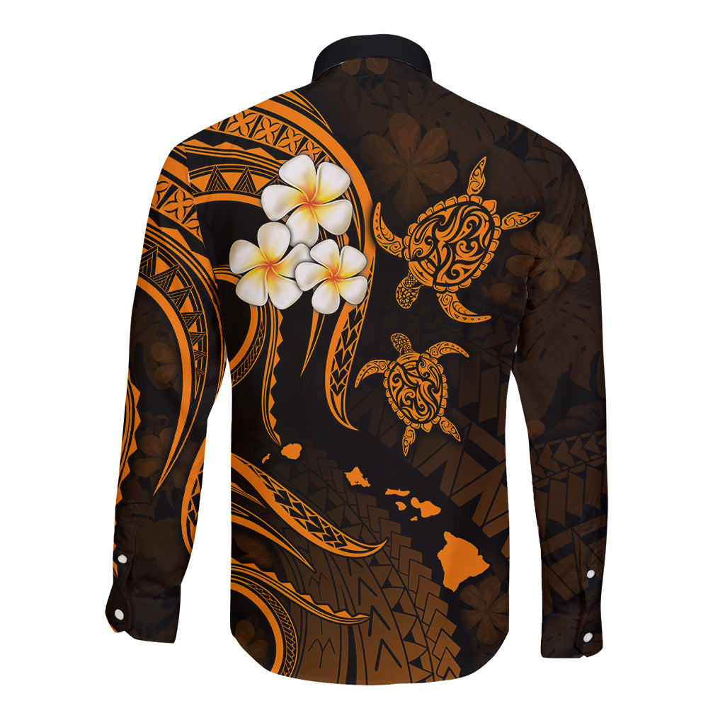 Hawaii Long Sleeve Button Shirt Molokai Islands Polynesian Sunset Plumeria Gold Vibe LT9 - Polynesian Pride