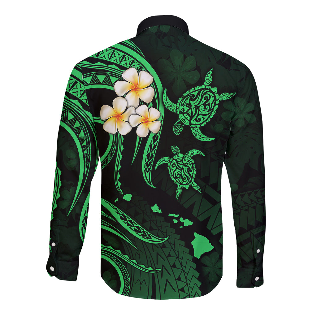 Hawaii Long Sleeve Button Shirt Molokai Islands Polynesian Sunset Plumeria Green Vibe LT9 - Polynesian Pride