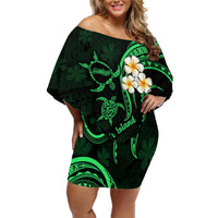Hawaii Off Shoulder Short Dress Molokai Islands Polynesian Sunset Plumeria Green Vibe LT9 Women Green - Polynesian Pride