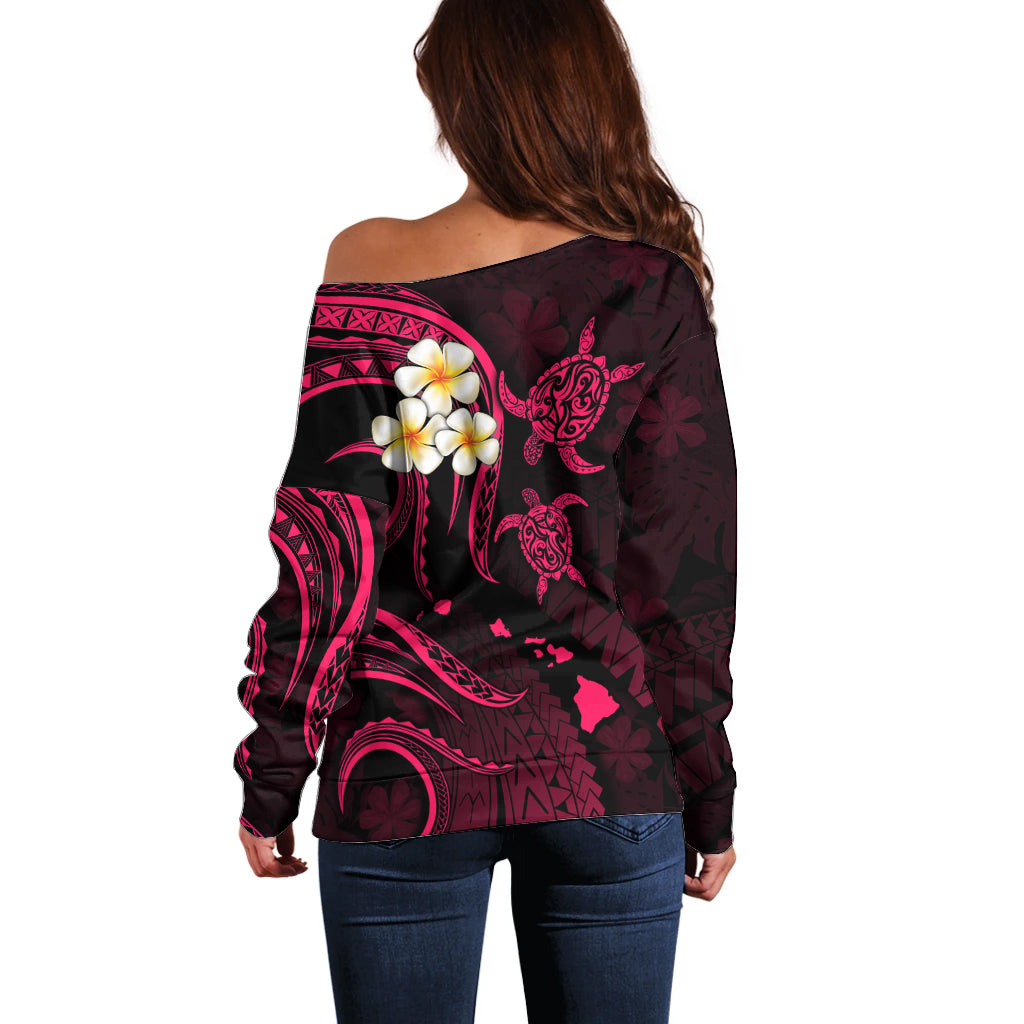 Hawaii Off Shoulder Sweater Molokai Islands Polynesian Sunset Plumeria Pink Vibe LT9 - Polynesian Pride