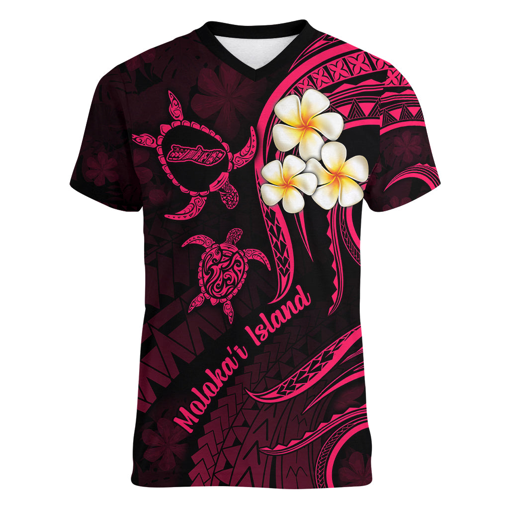 Hawaii Women V Neck T Shirt Molokai Islands Polynesian Sunset Plumeria Pink Vibe LT9 Female Pink - Polynesian Pride