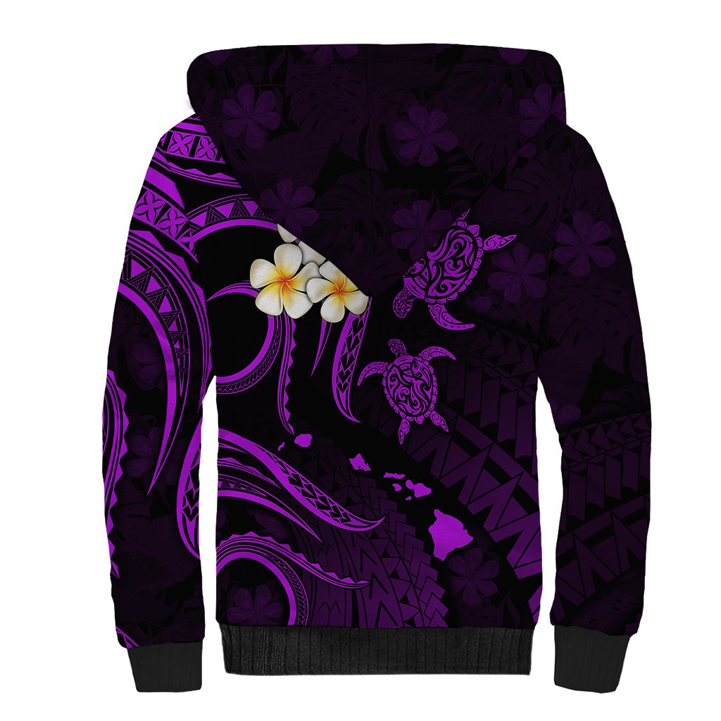 Polynesian Hawaii Sherpa Hoodie Molokai Islands with Pacific Plumeria Purple Vibe LT9 - Polynesian Pride
