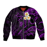 Polynesian Hawaii Sleeve Zip Bomber Jacket Molokai Islands with Pacific Plumeria Purple Vibe LT9 Unisex Purple - Polynesian Pride