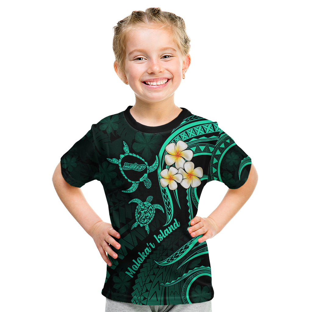 Polynesian Hawaii Kid T Shirt Molokai Islands with Pacific Plumeria Turquoise Vibe LT9 Turquoise - Polynesian Pride
