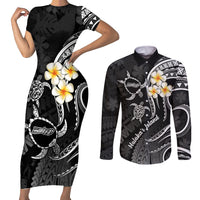 Polynesian Hawaii Couples Short Sleeve Bodycon Dress and Long Sleeve Button Shirts Molokai Islands with Pacific Plumeria White Vibe LT9 White - Polynesian Pride