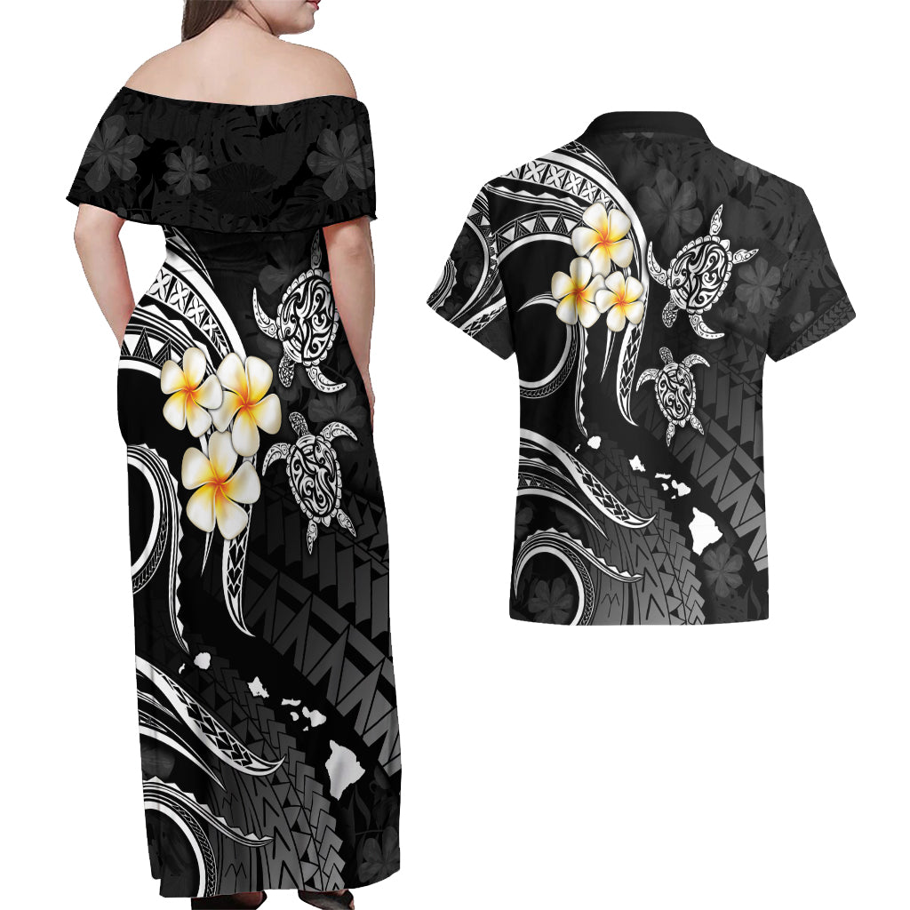 Polynesian Hawaii Couples Off Shoulder Maxi Dress and Hawaiian Shirt Molokai Islands with Pacific Plumeria White Vibe LT9 - Polynesian Pride