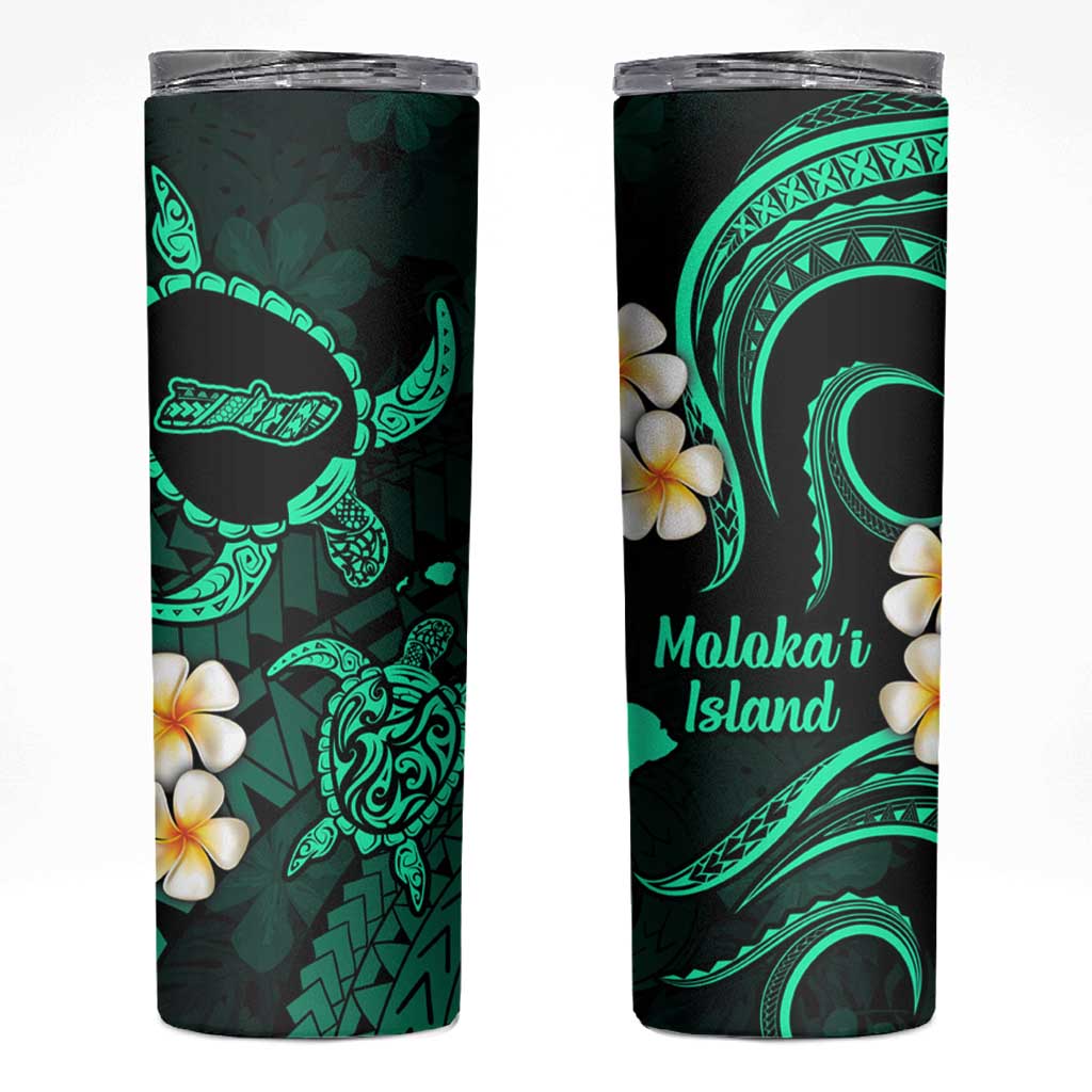 Hawaii Molokaʻi Islands Pacific Plumeria Skinny Tumbler Turquoise Polynesian Tattoo