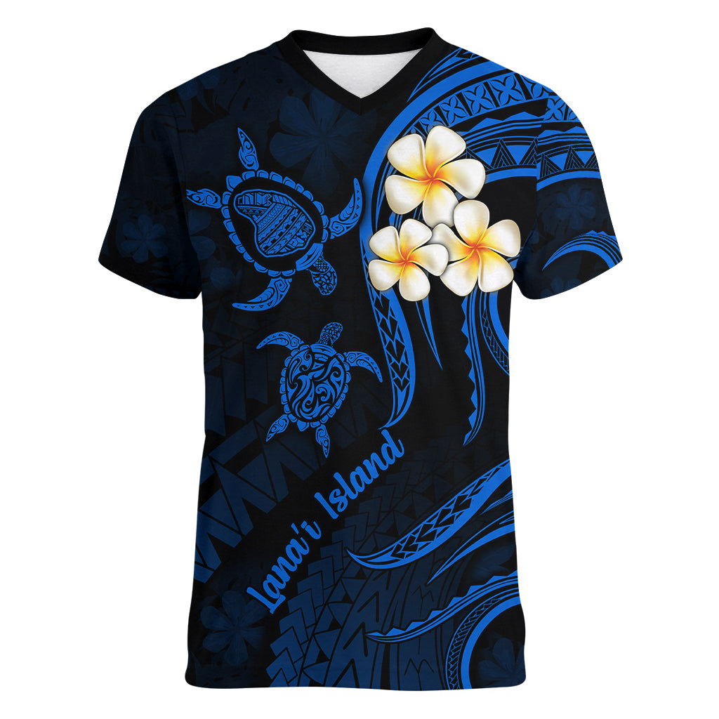 Hawaii Women V Neck T Shirt Lanai Islands Polynesian Sunset Plumeria Blue Vibe LT9 Female Blue - Polynesian Pride