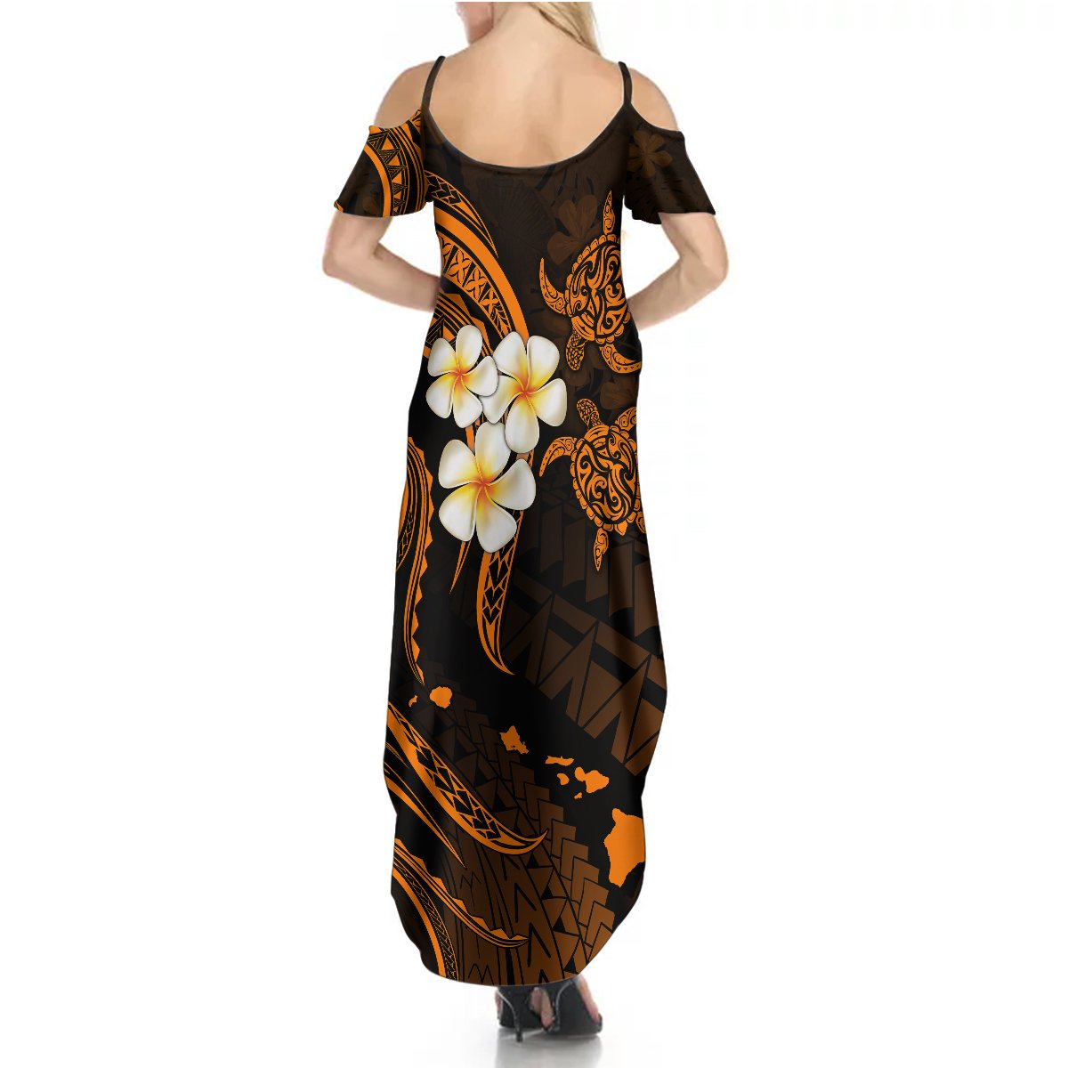Hawaii Summer Maxi Dress Lanai Islands Polynesian Sunset Plumeria Gold Vibe LT9 - Polynesian Pride