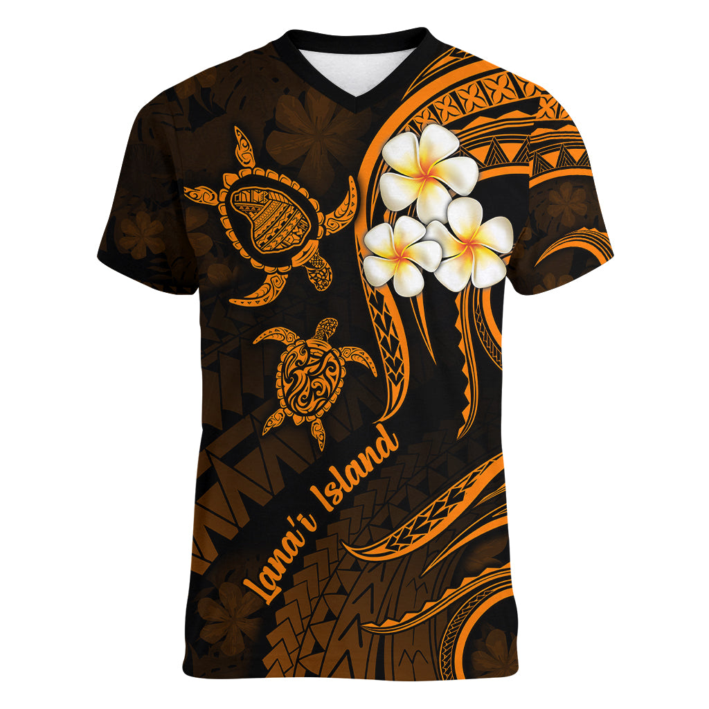 Hawaii Women V Neck T Shirt Lanai Islands Polynesian Sunset Plumeria Gold Vibe LT9 Female Gold - Polynesian Pride