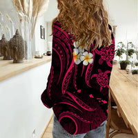 Hawaii Women Casual Shirt Lanai Islands Polynesian Sunset Plumeria Pink Vibe LT9 - Polynesian Pride