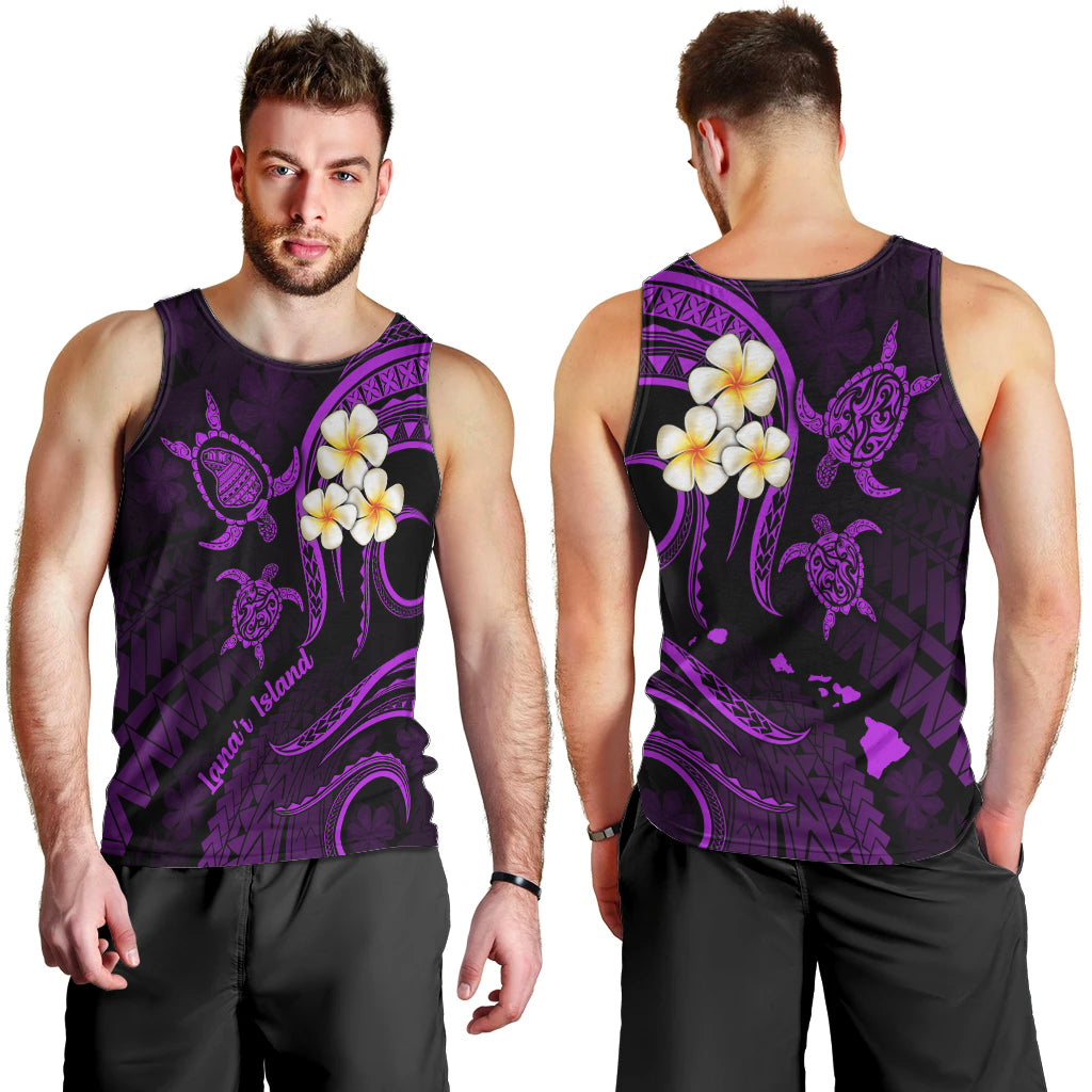Polynesian Hawaii Men Tank Top Lanai Islands with Pacific Plumeria Purple Vibe LT9 - Polynesian Pride