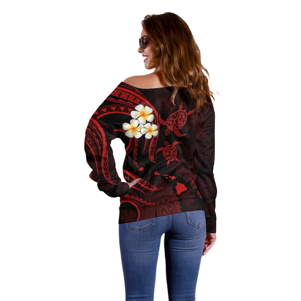 Polynesian Hawaii Off Shoulder Sweater Lanai Islands with Pacific Plumeria Red Vibe LT9 - Polynesian Pride